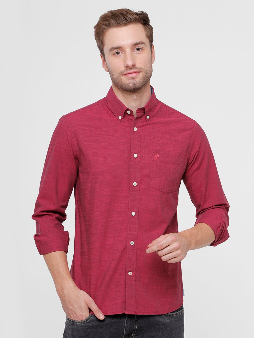

Double Two Men Burgundy Slim Fit Cotton Casual Shirt