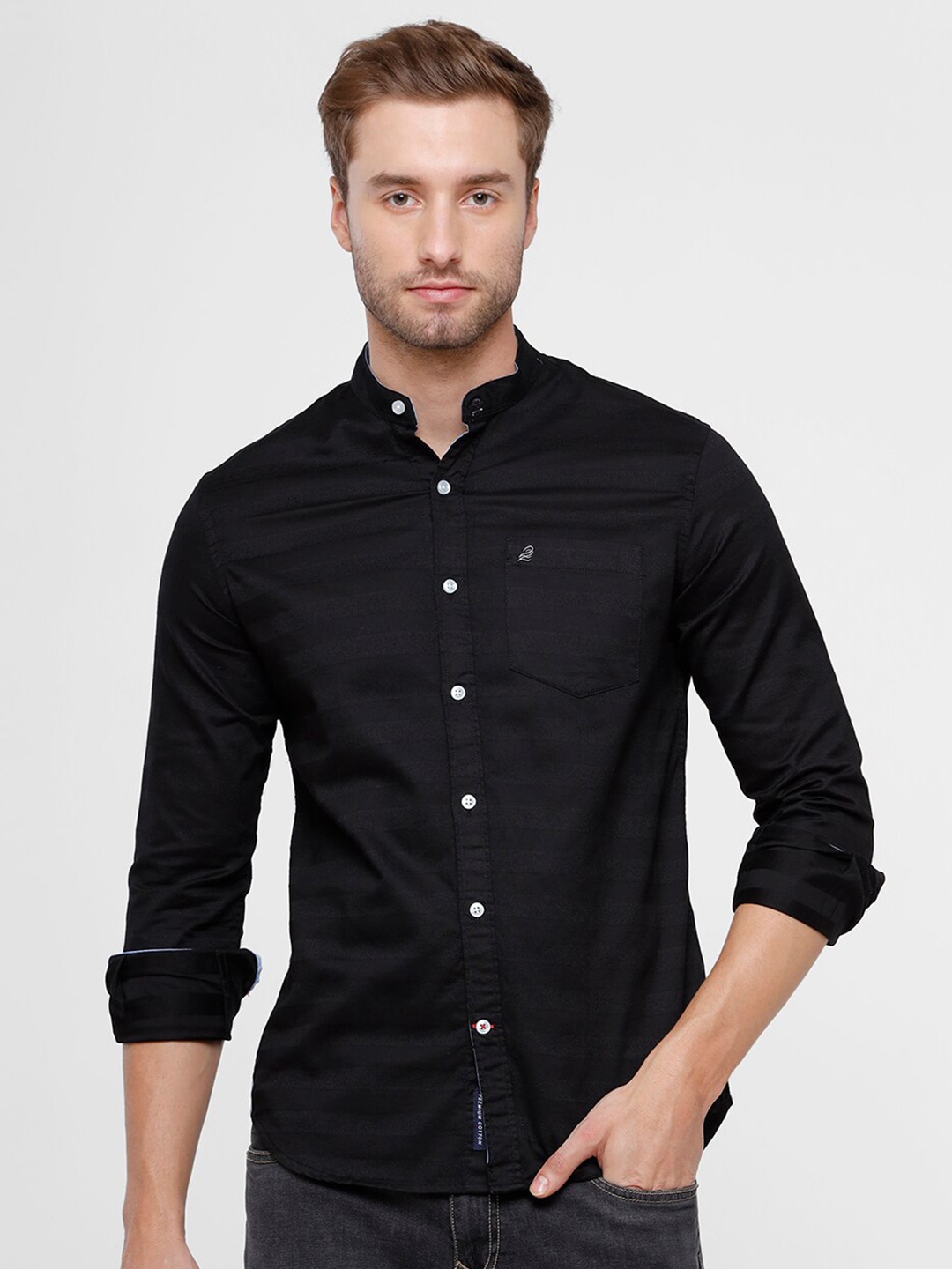 

Double Two Men Black Slim Fit Casual Shirt