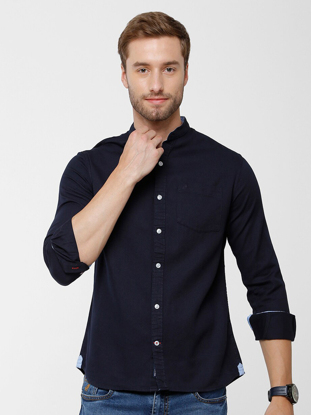 

Double Two Men Navy Blue Slim Fit Casual Shirt