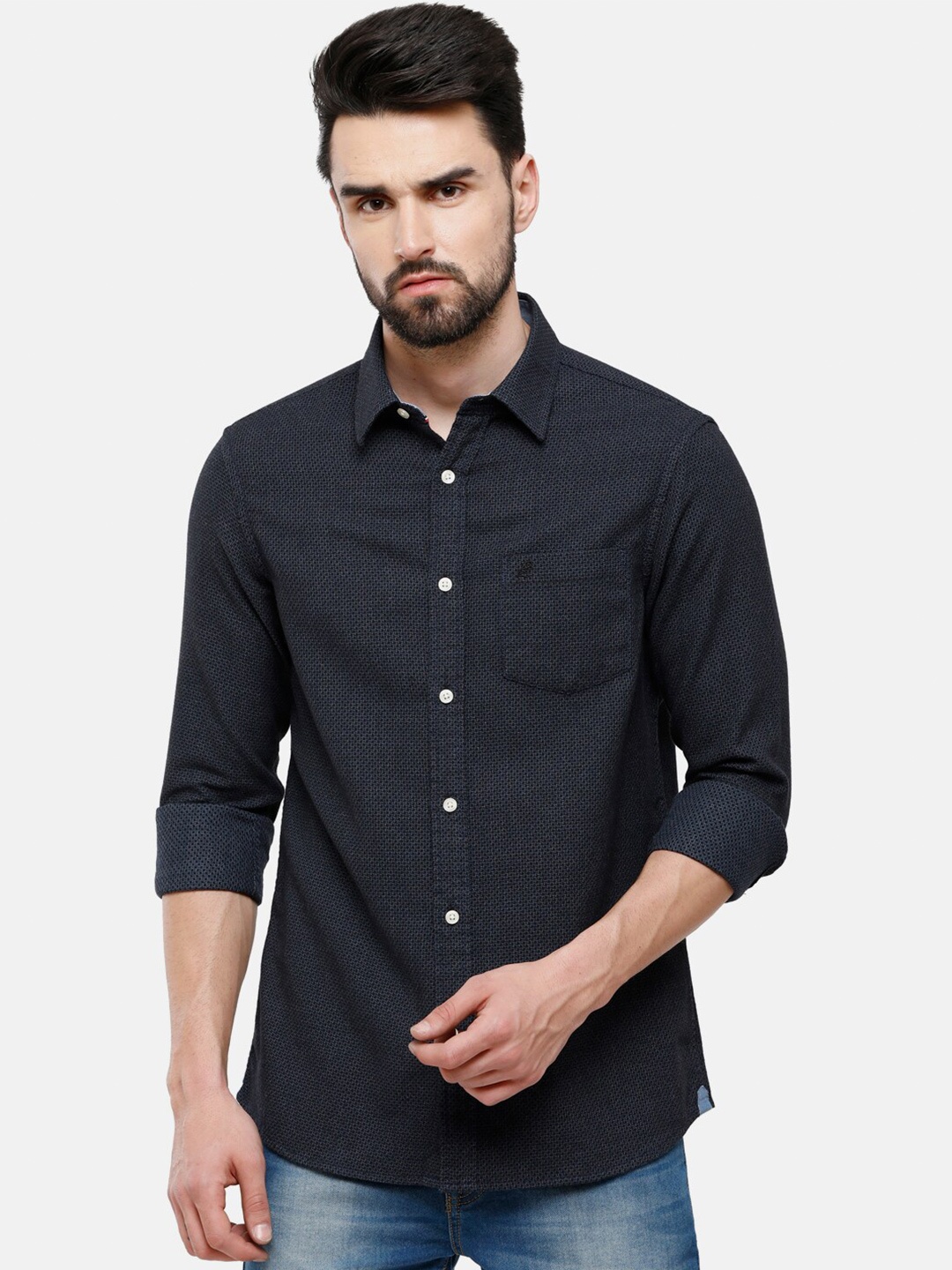

Double Two Men Slim Fit Printed Casual Shirt, Navy blue