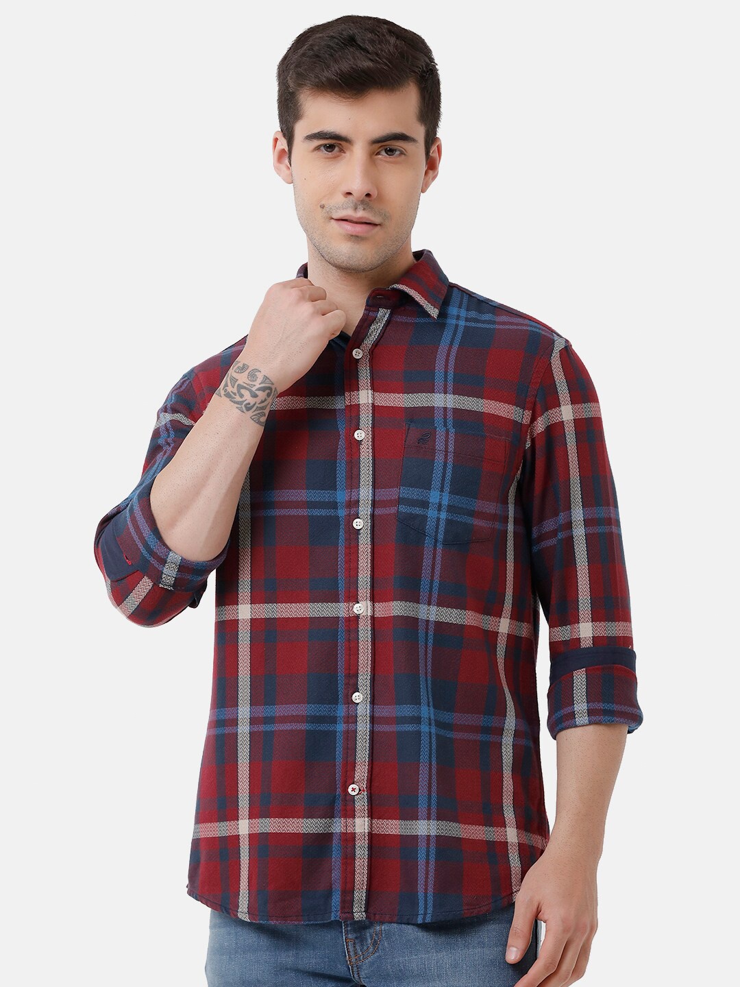 

Double Two Men Maroon Slim Fit Tartan Checked Casual Shirt
