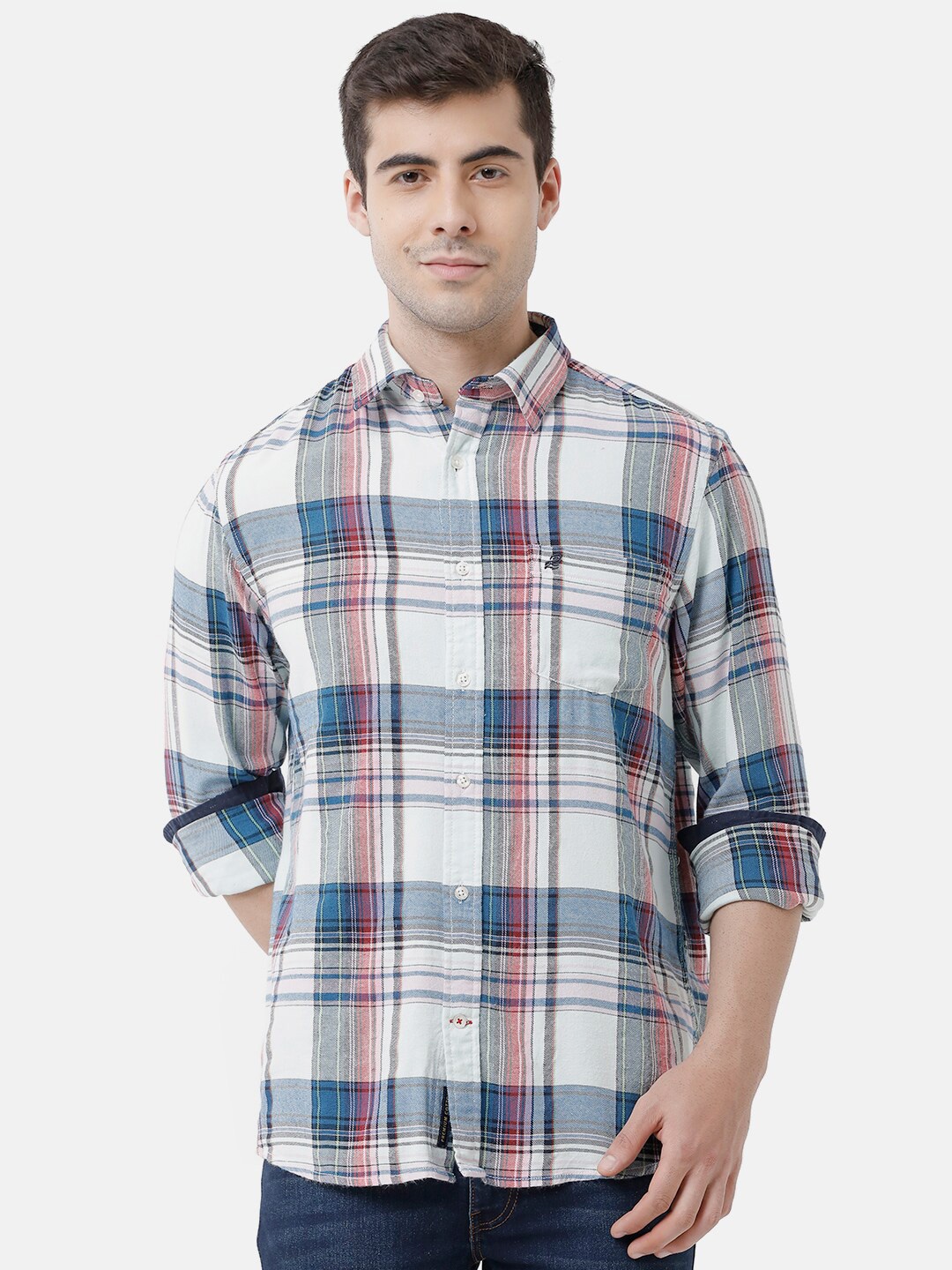 

Double Two Men Blue Slim Fit Tartan Checks Checked Casual Shirt