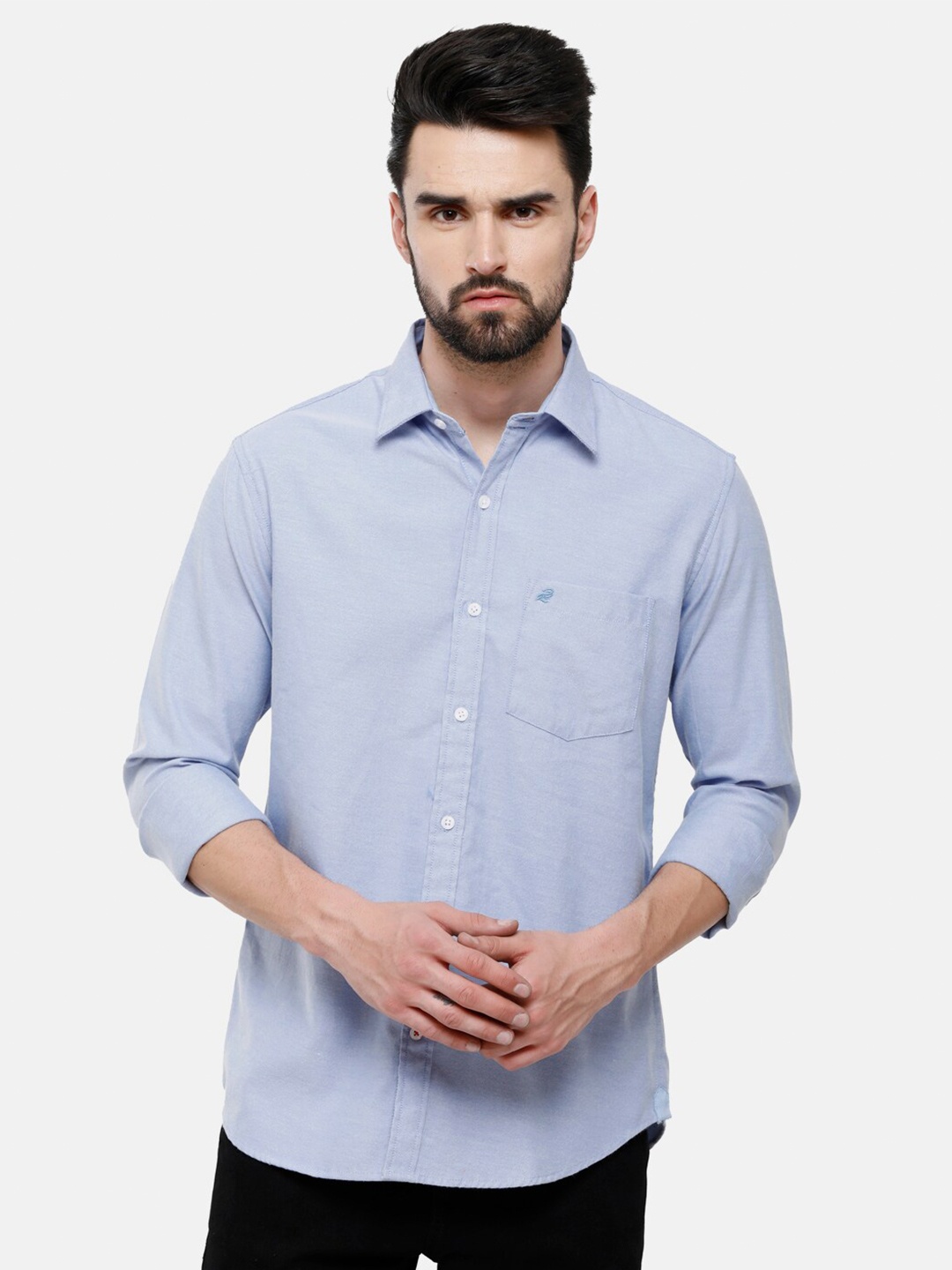 

Double Two Men Blue Solid Slim Fit Casual Shirt