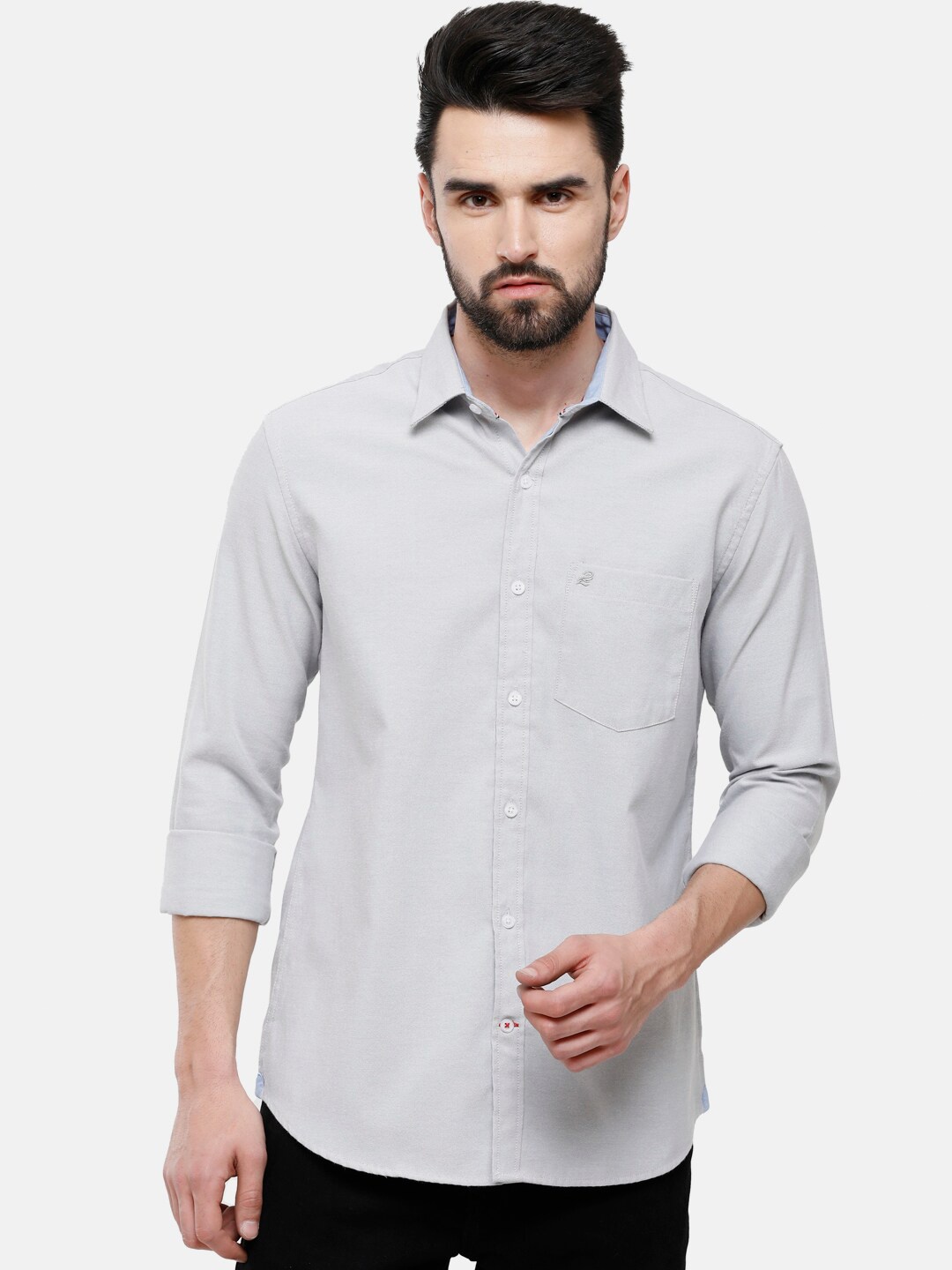 

Double Two Men Grey Slim Fit Casual Cotton Shirt