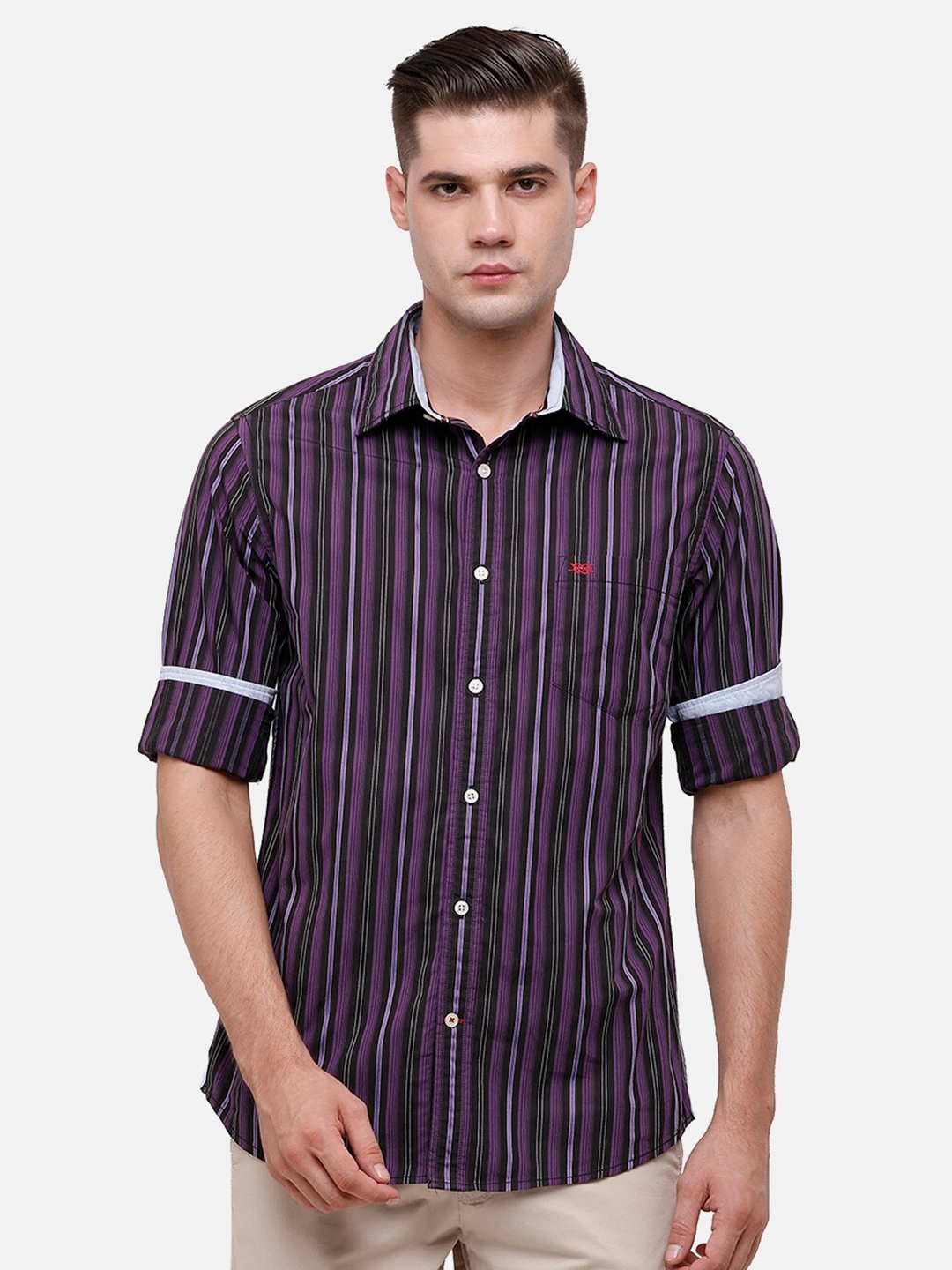 

Double Two Men Purple Slim Fit Striped Casual Cotton Shirt