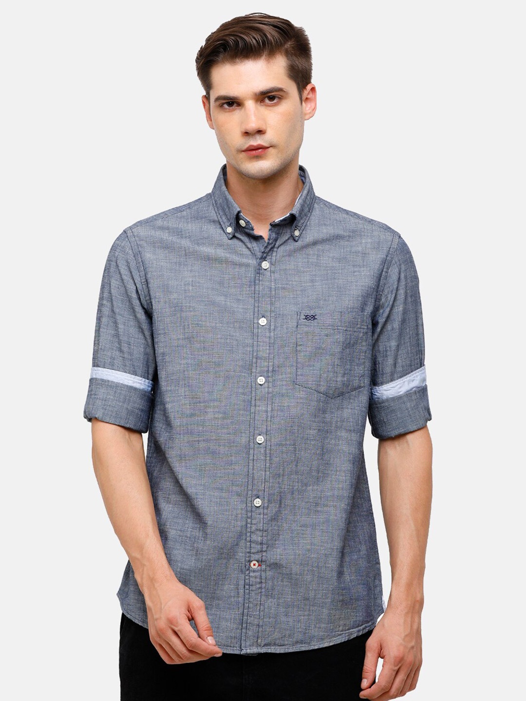 

Double Two Men Grey Slim Fit Cotton Casual Shirt