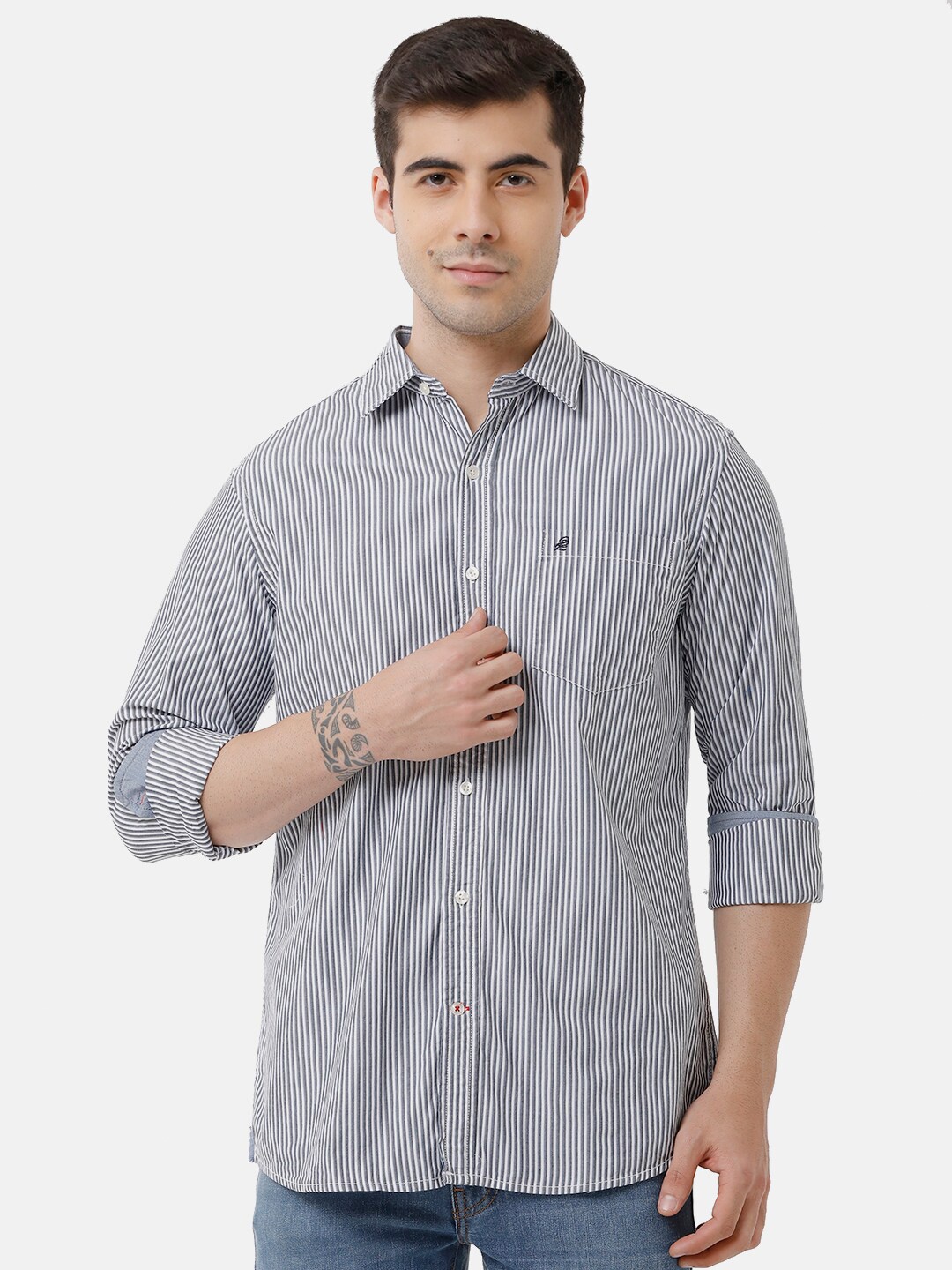 

Double Two Men Grey Slim Fit Striped Casual Shirt