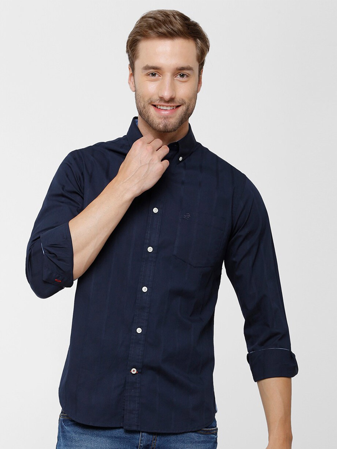 

Double Two Men Navy Blue Slim Fit India Slim Cotton Casual Shirt