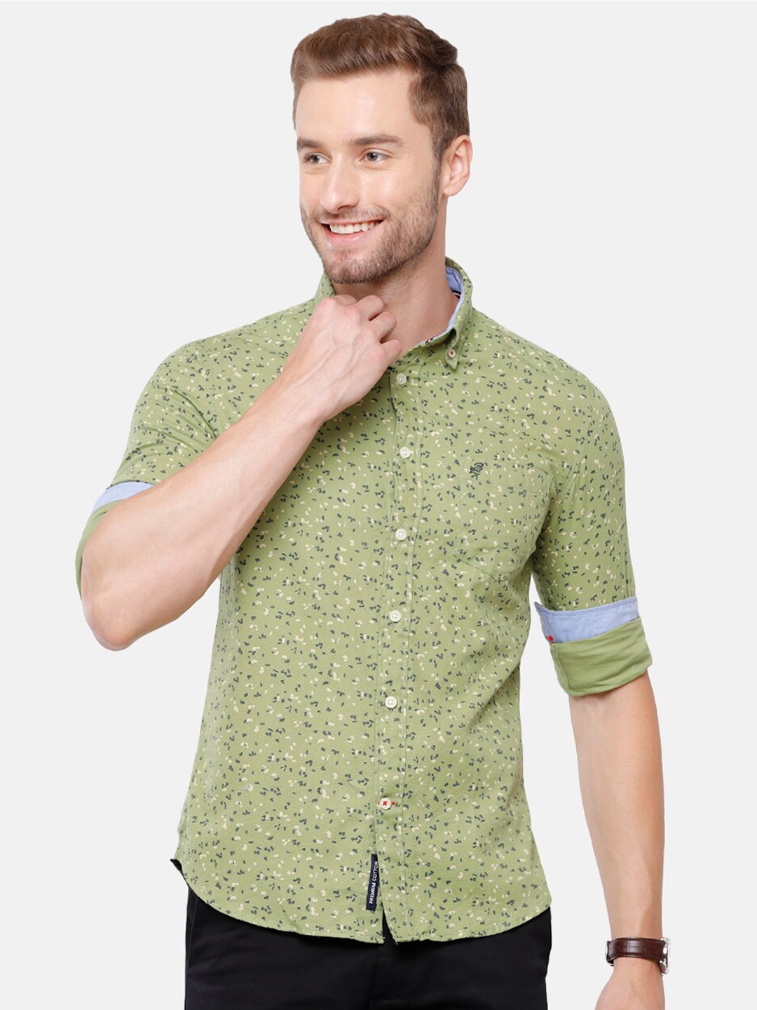 

Double Two Men Green Slim Fit Printed Casual Shirt