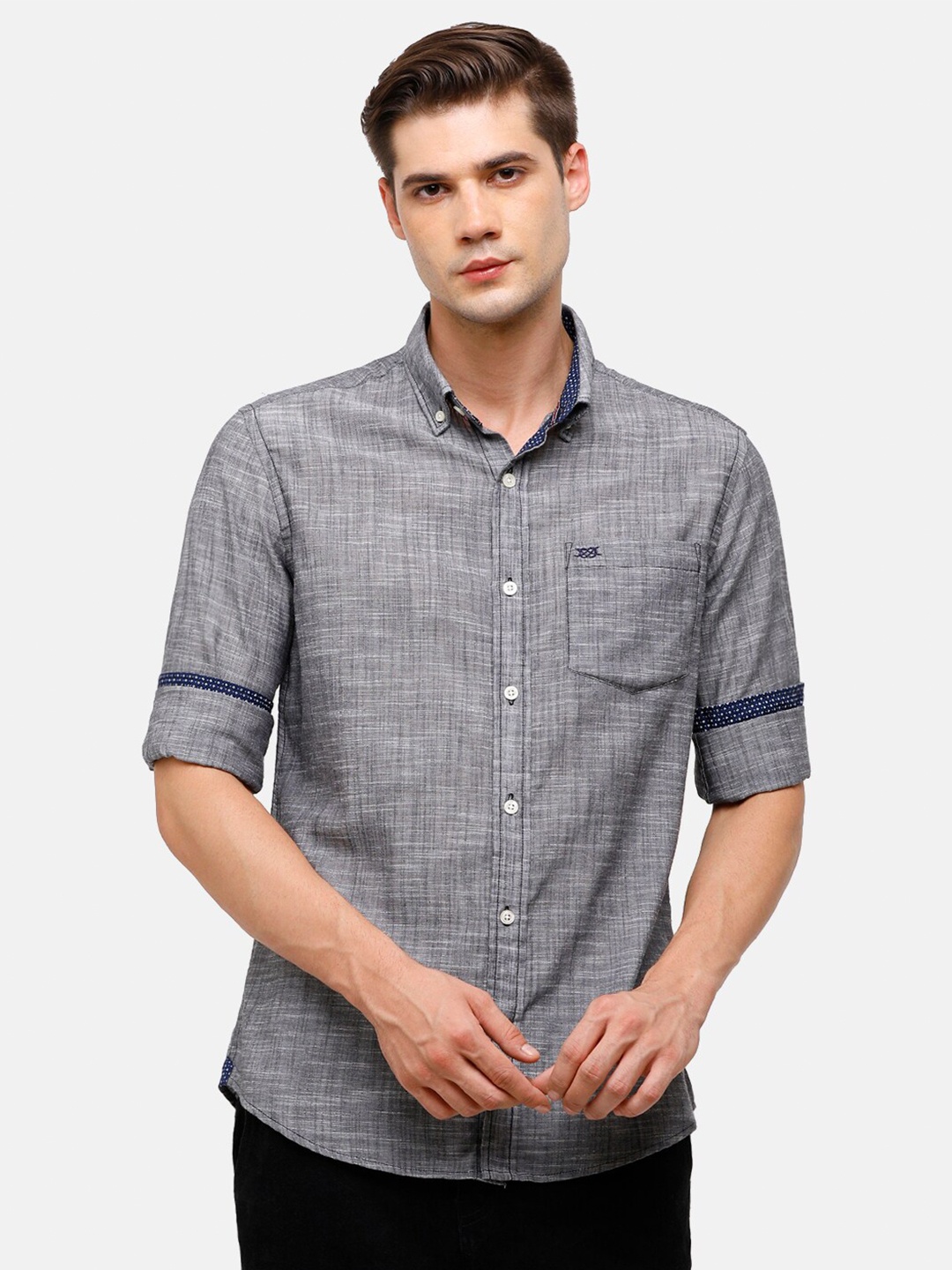 

Double Two Men Grey Slim Fit India Slim Cotton Casual Shirt