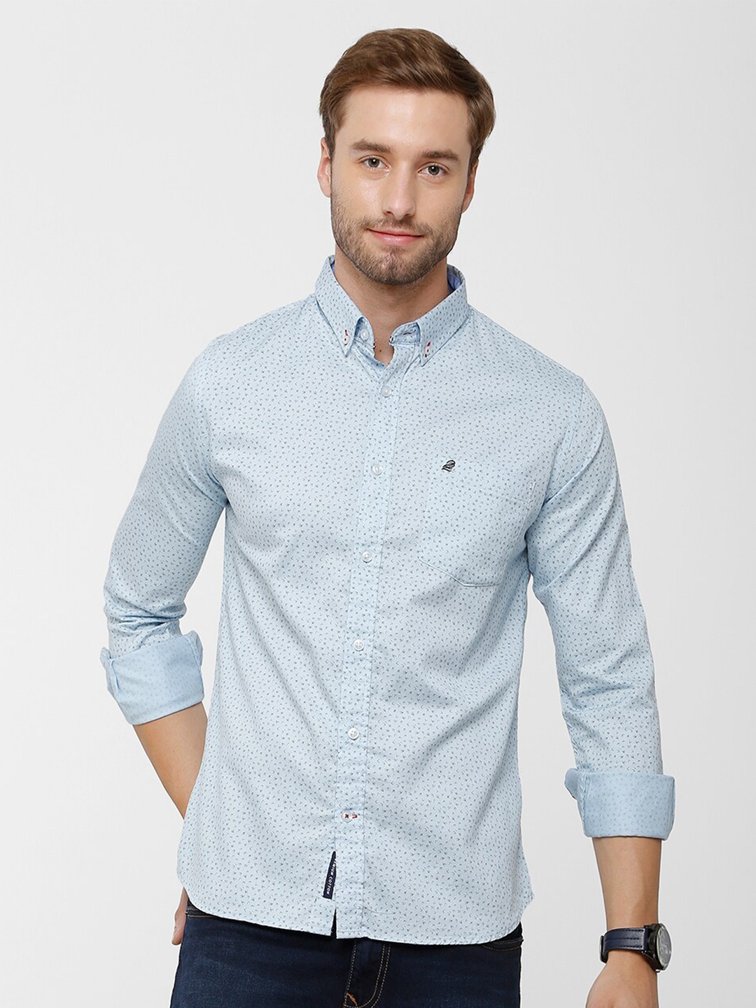 

Double Two Men Blue Slim Fit Printed Casual Shirt