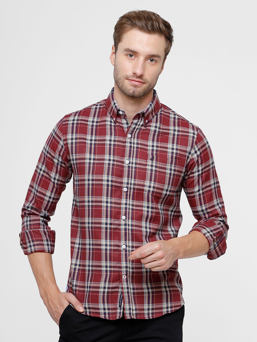 

Double Two Men Red Slim Fit Tartan Checks Checked Casual Shirt