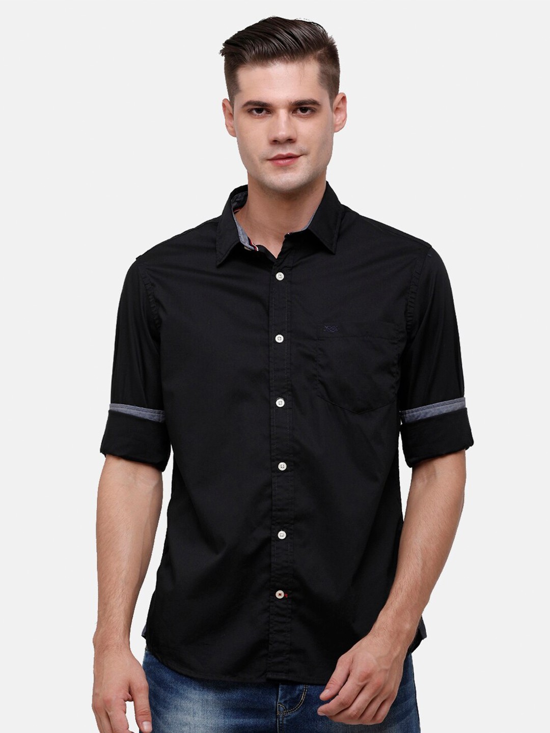 

Double Two Men Black Slim Fit Casual Cotton Shirt