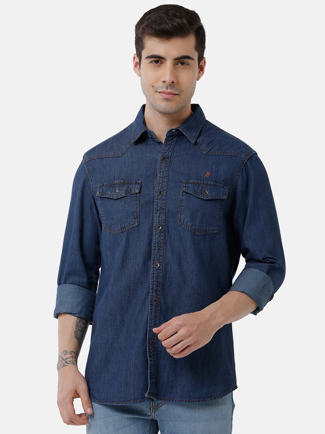 

Double Two Men Blue Slim Fit Casual Shirt