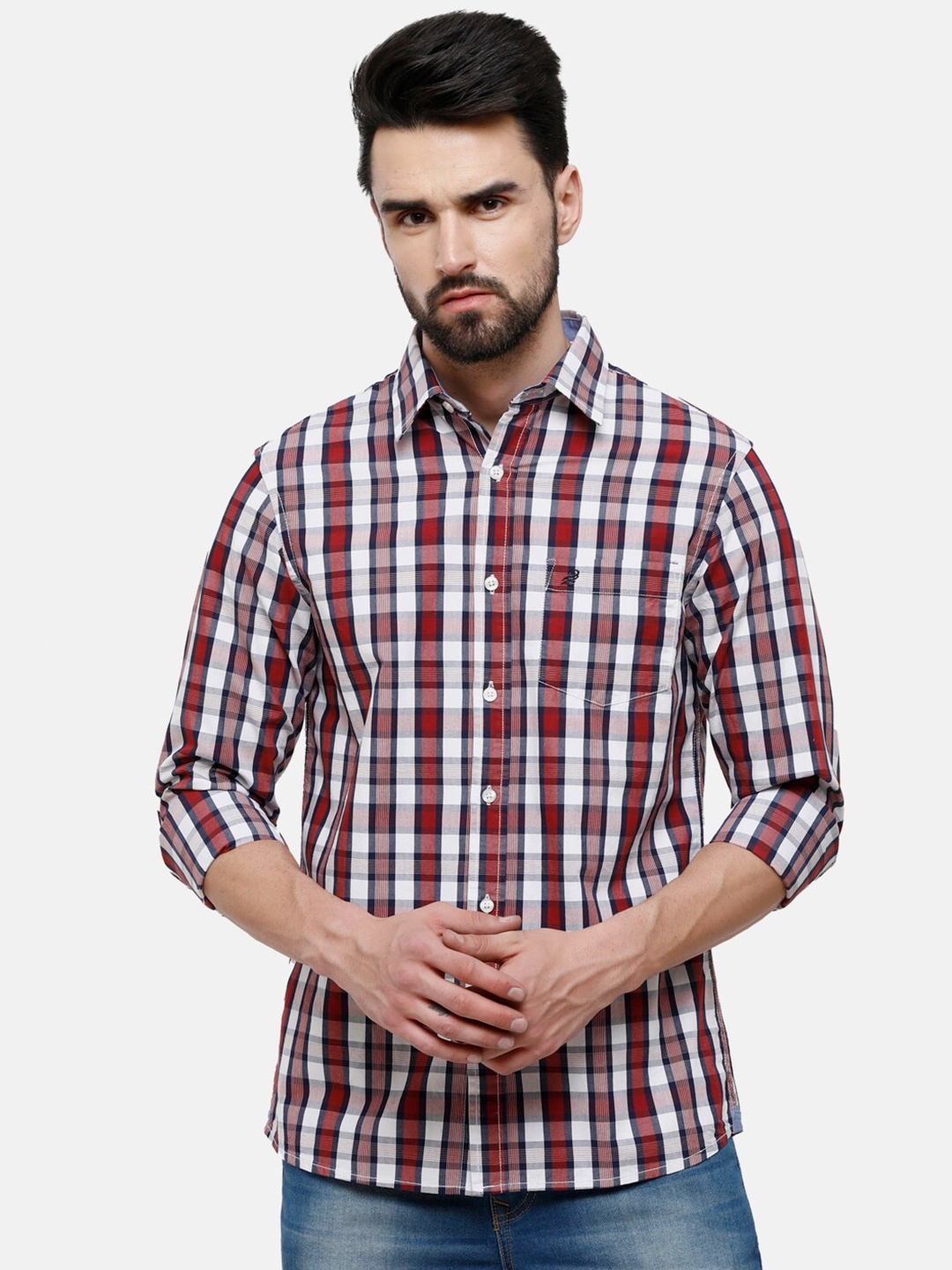 

Double Two Men Maroon Slim Fit Tartan Checks Checked Casual Shirt