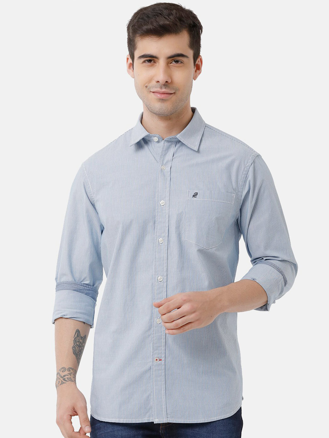 

Double Two Men Blue Cotton Slim Fit Casual Shirt