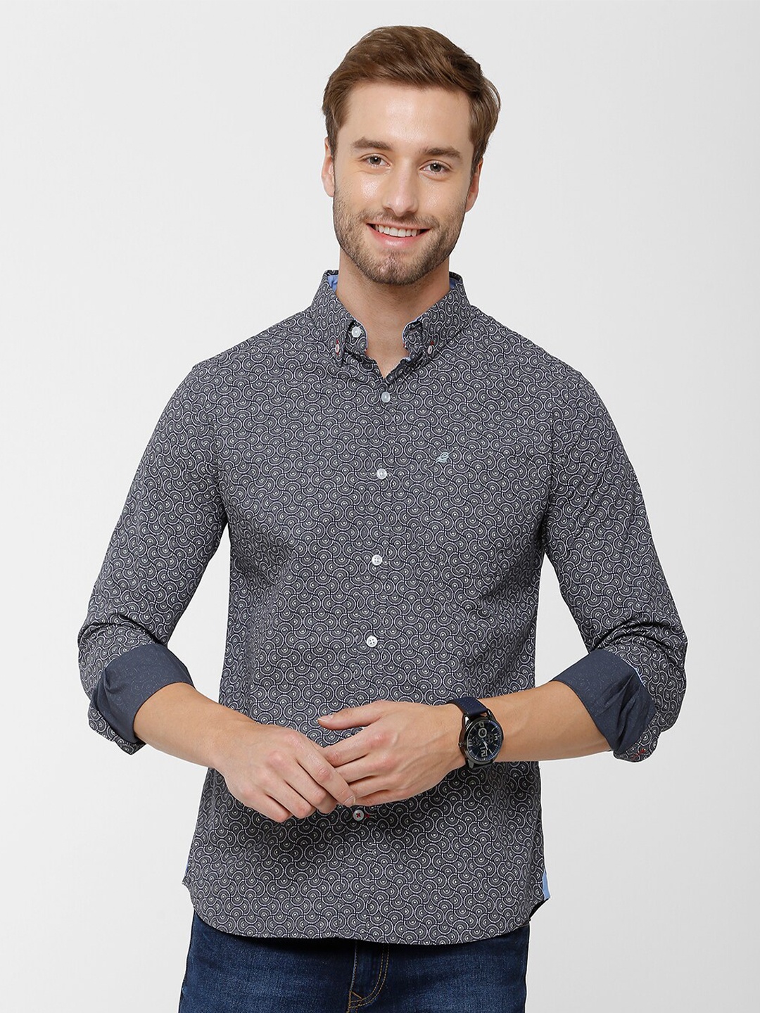 

Double Two Men Navy Blue Slim Fit Printed Casual Shirt