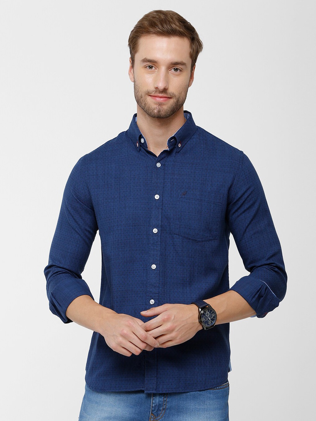 

Double Two Men Blue Slim Fit Printed Cotton Casual Shirt