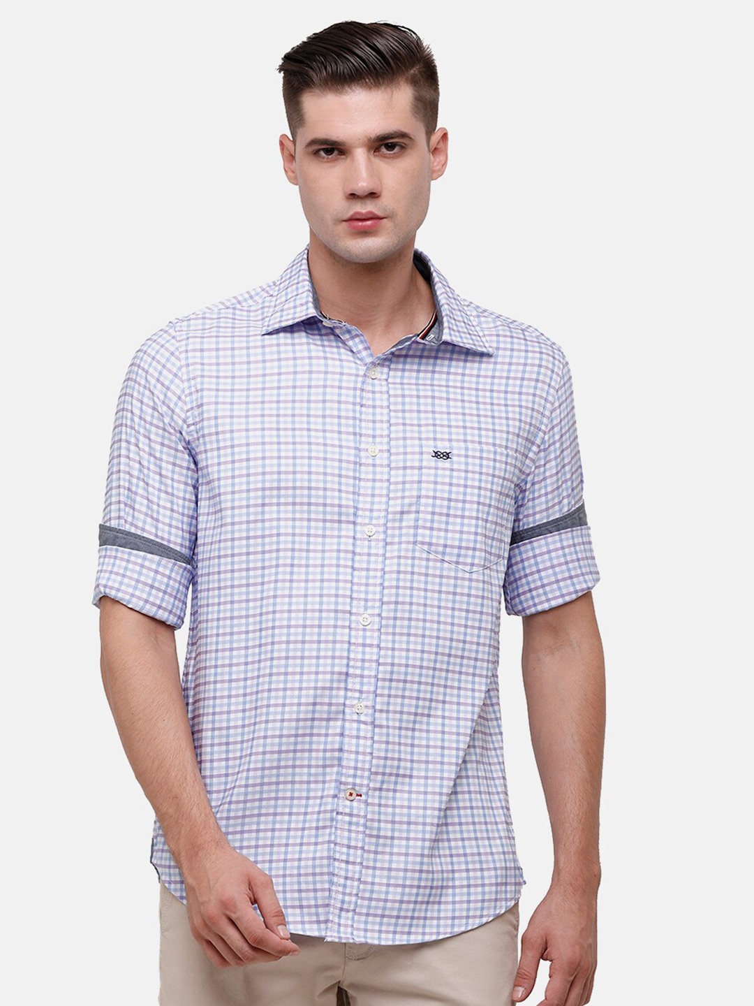 

Double Two Men Blue Slim Fit Checked Casual Shirt