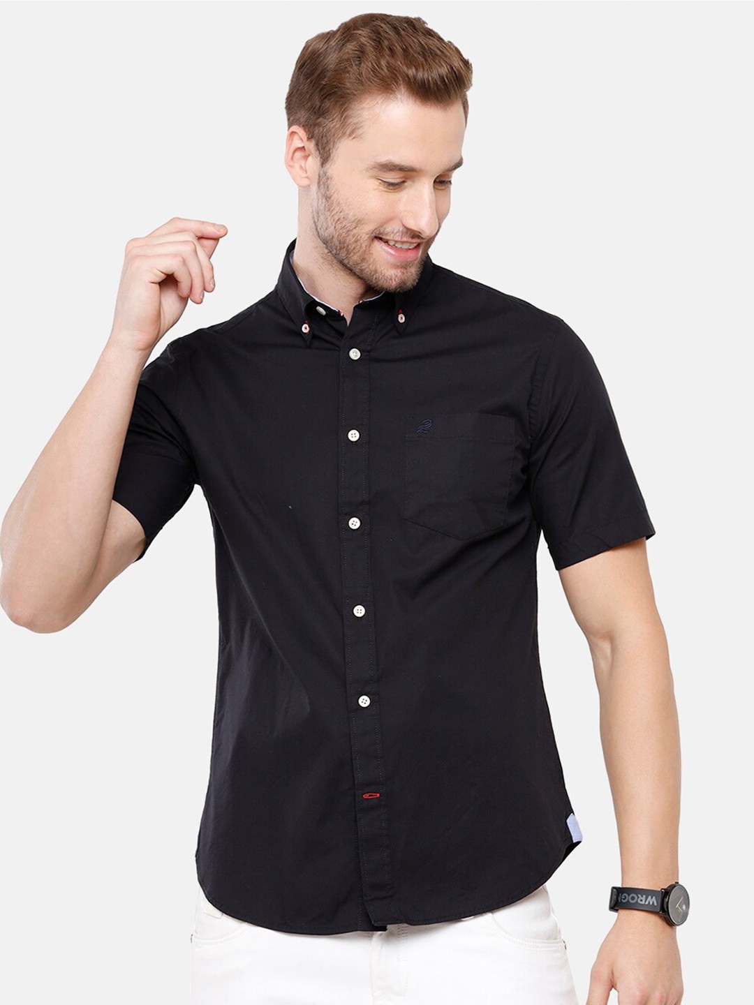 

Double Two Men Black Slim Fit Casual Cotton Shirt
