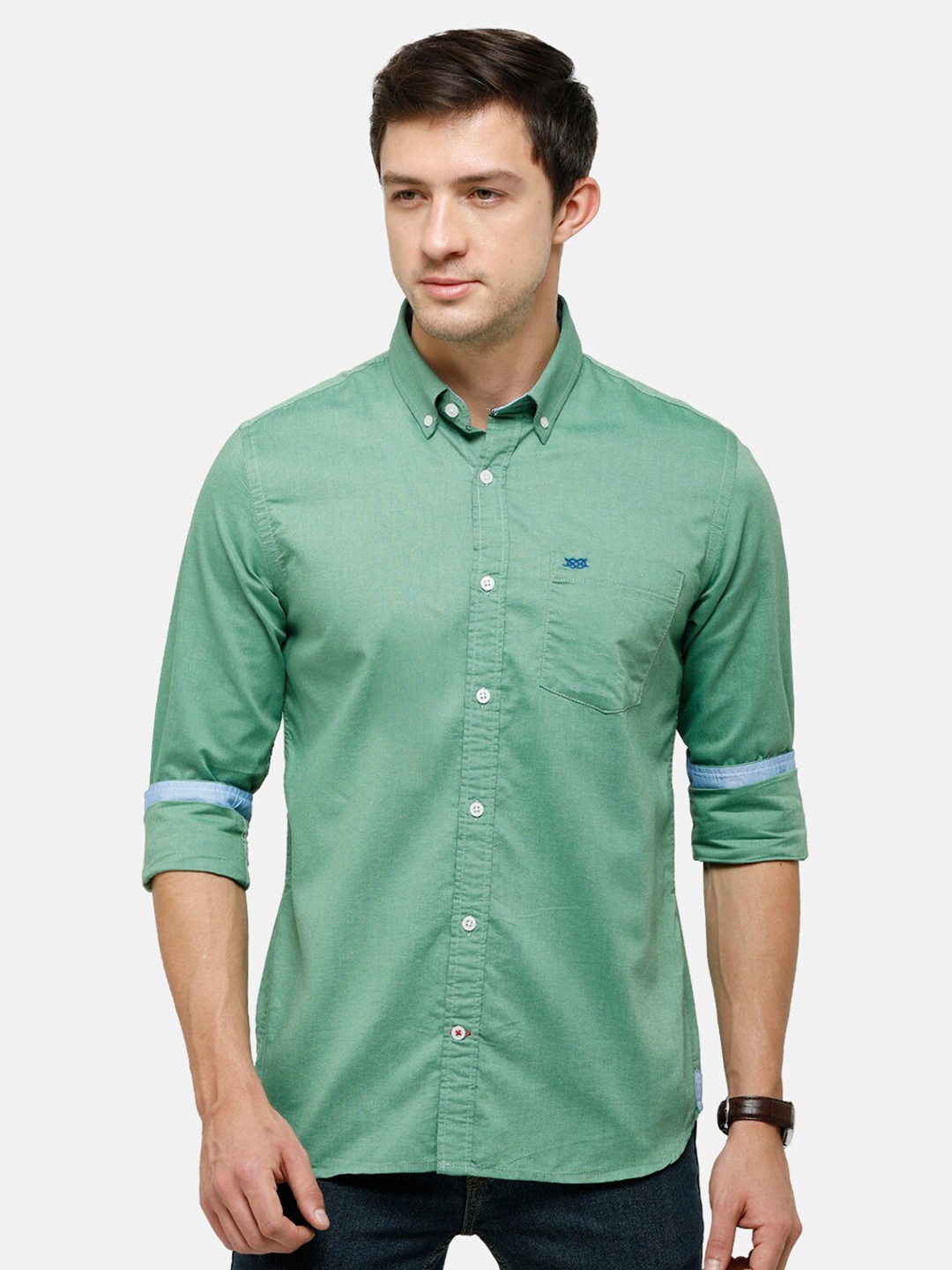

Double Two Men Green Slim Fit Cotton Casual Shirt