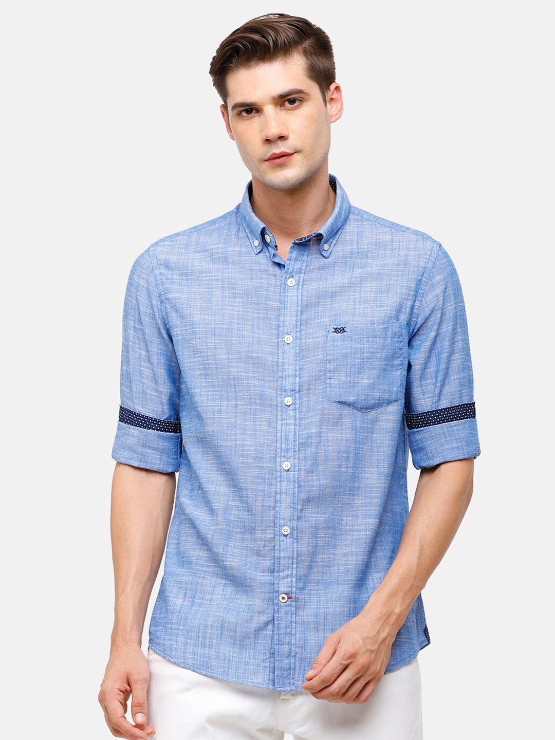 

Double Two Men Blue Slim Fit Cotton Casual Shirt