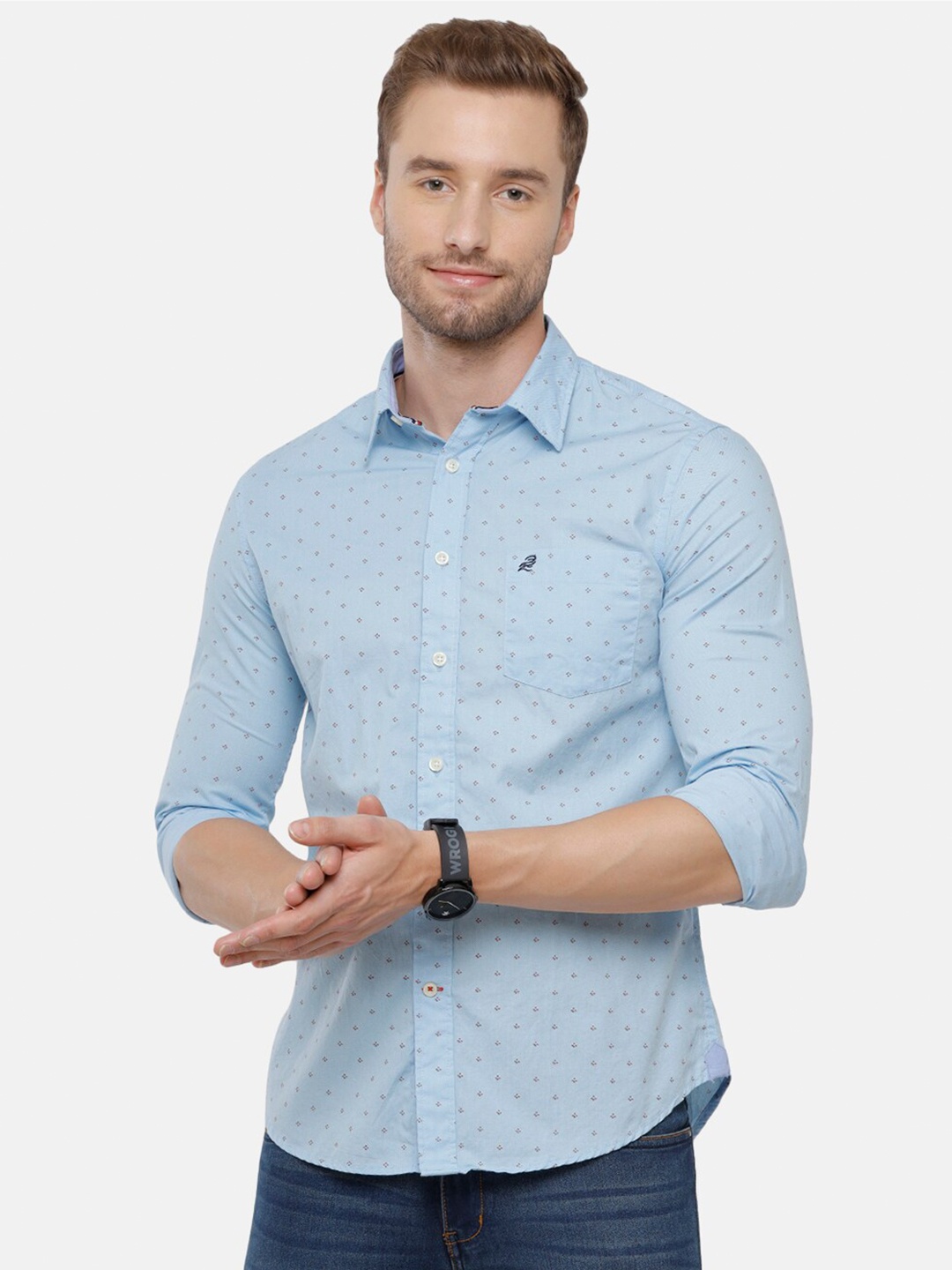 

Double Two Men Blue Printed Slim Fit Casual Shirt
