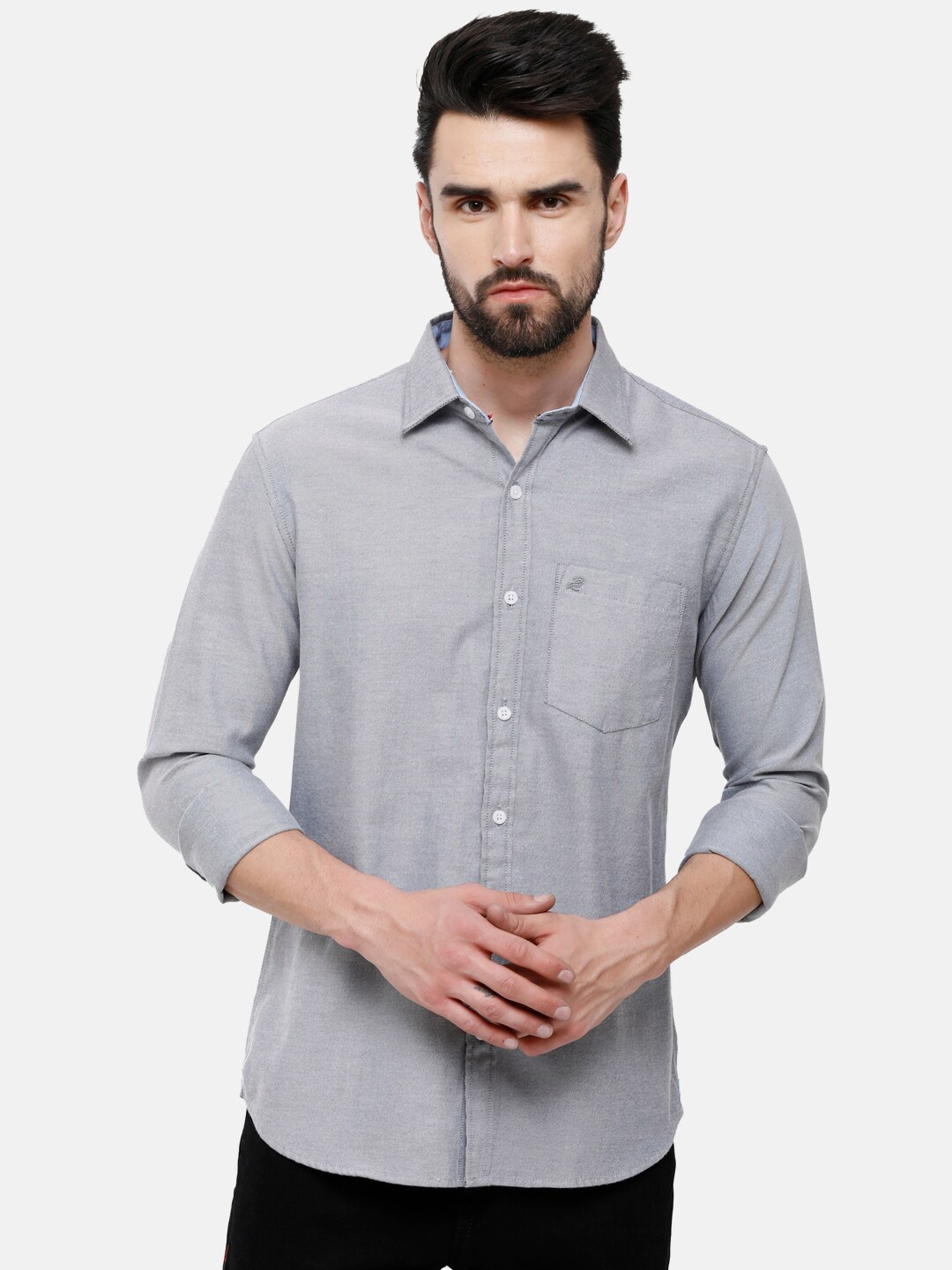 

Double Two Men Grey Slim Fit Cotton Casual Shirt