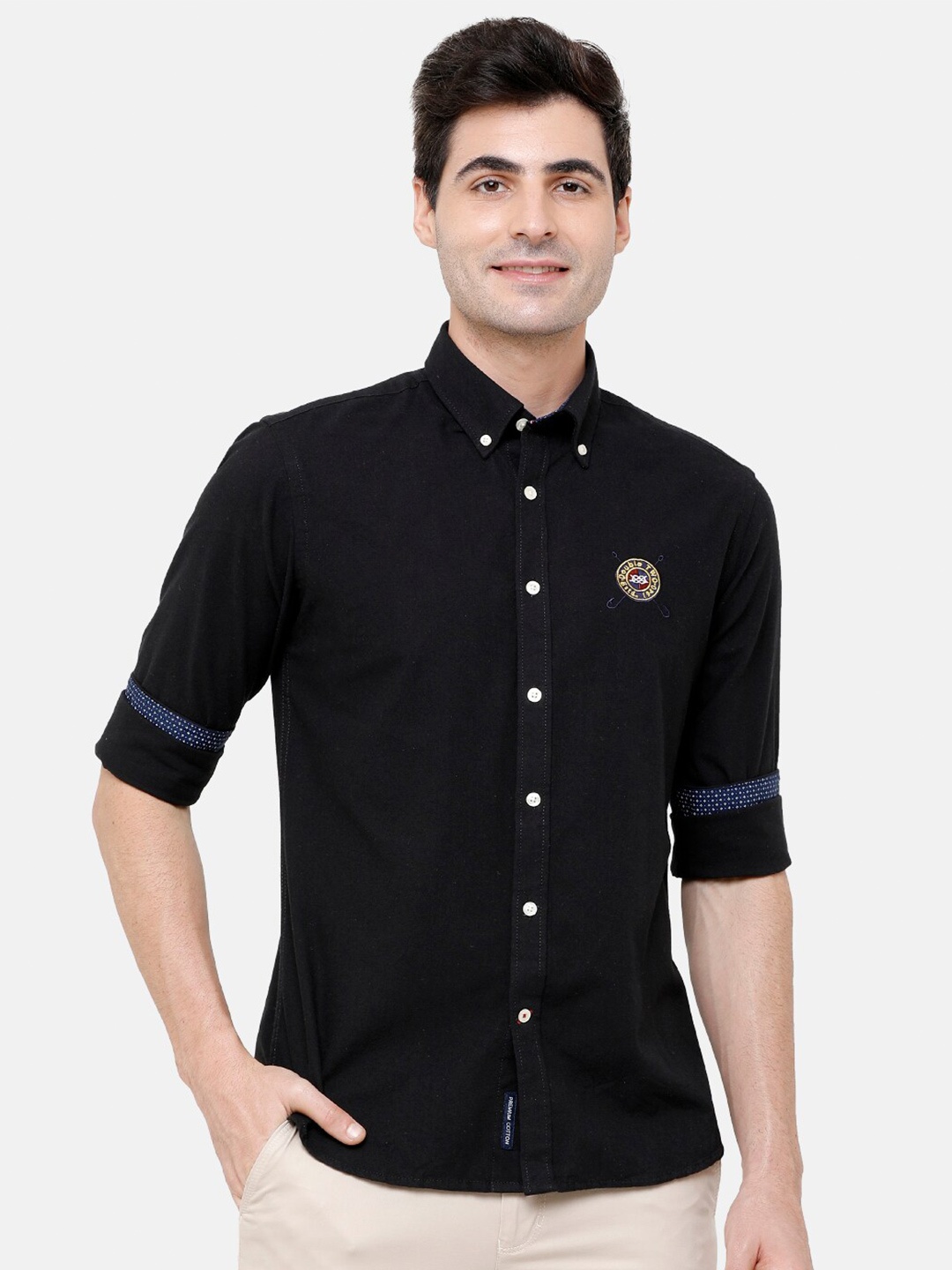 

Double Two Men Black Slim Fit Cotton Casual Shirt