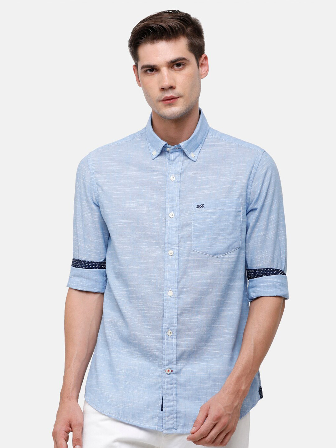 

Double Two Men Blue Slim Fit Casual Cotton Shirt