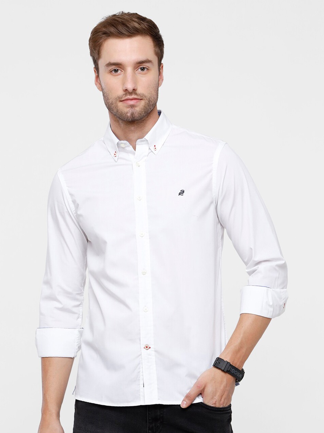 

Double Two Men White Slim Fit Casual Shirt