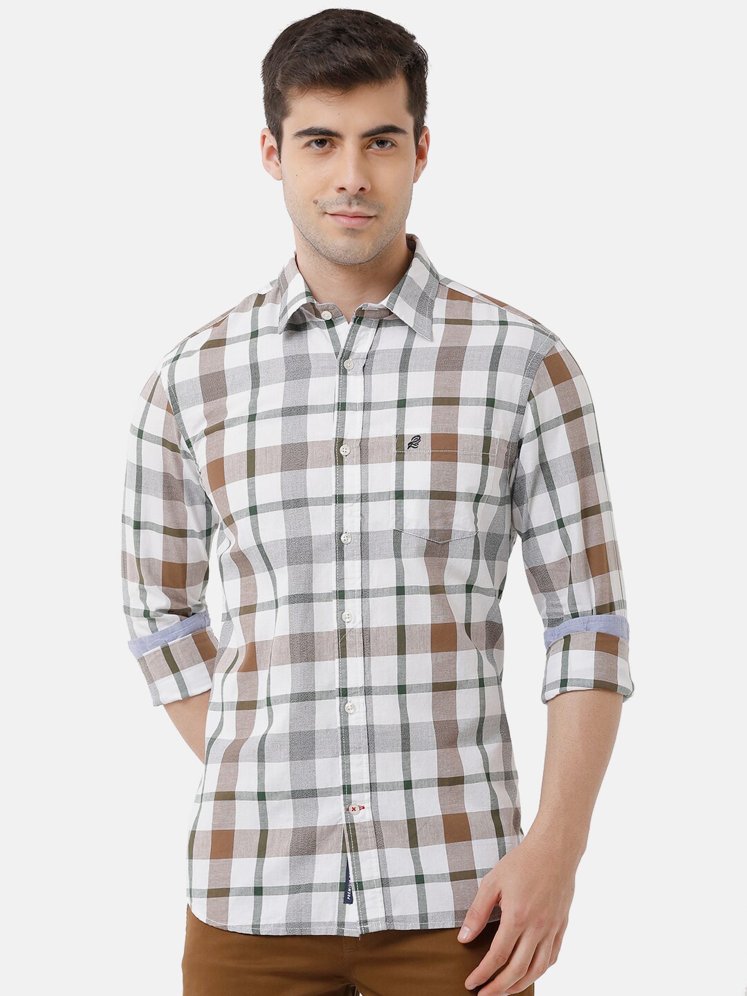 

Double Two Men White Slim Fit Tartan Checked Casual Shirt