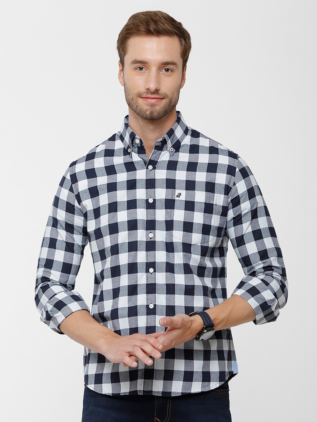 

Double Two Men Black Slim Fit Buffalo Checked Cotton Casual Shirt