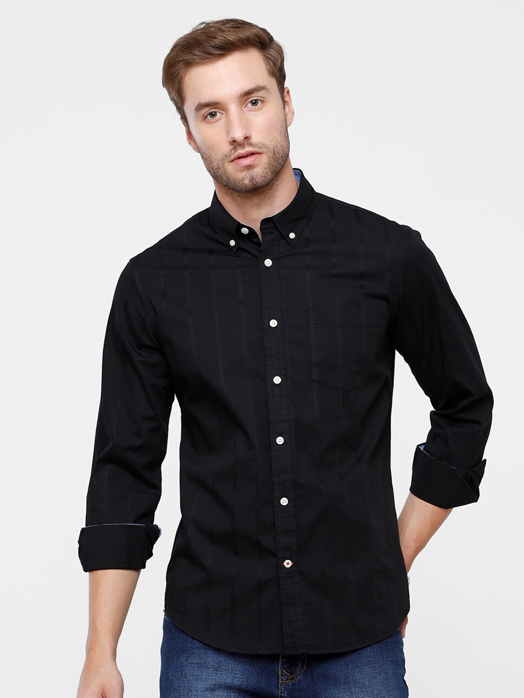 

Double Two Men Black Slim Fit Striped Casual Cotton Shirt