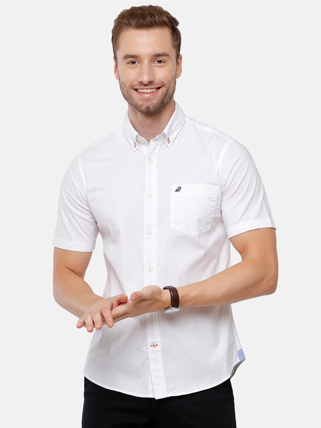 

Double Two Men White Slim Fit Cotton Casual Shirt