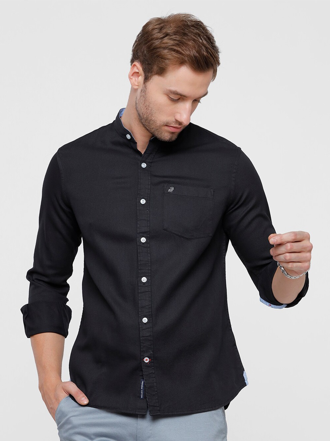 

Double Two Men Black Slim Fit Cotton Casual Shirt