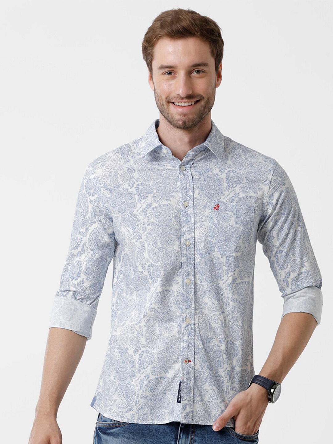 

Double Two Men Blue Slim Fit Floral Printed Casual Shirt