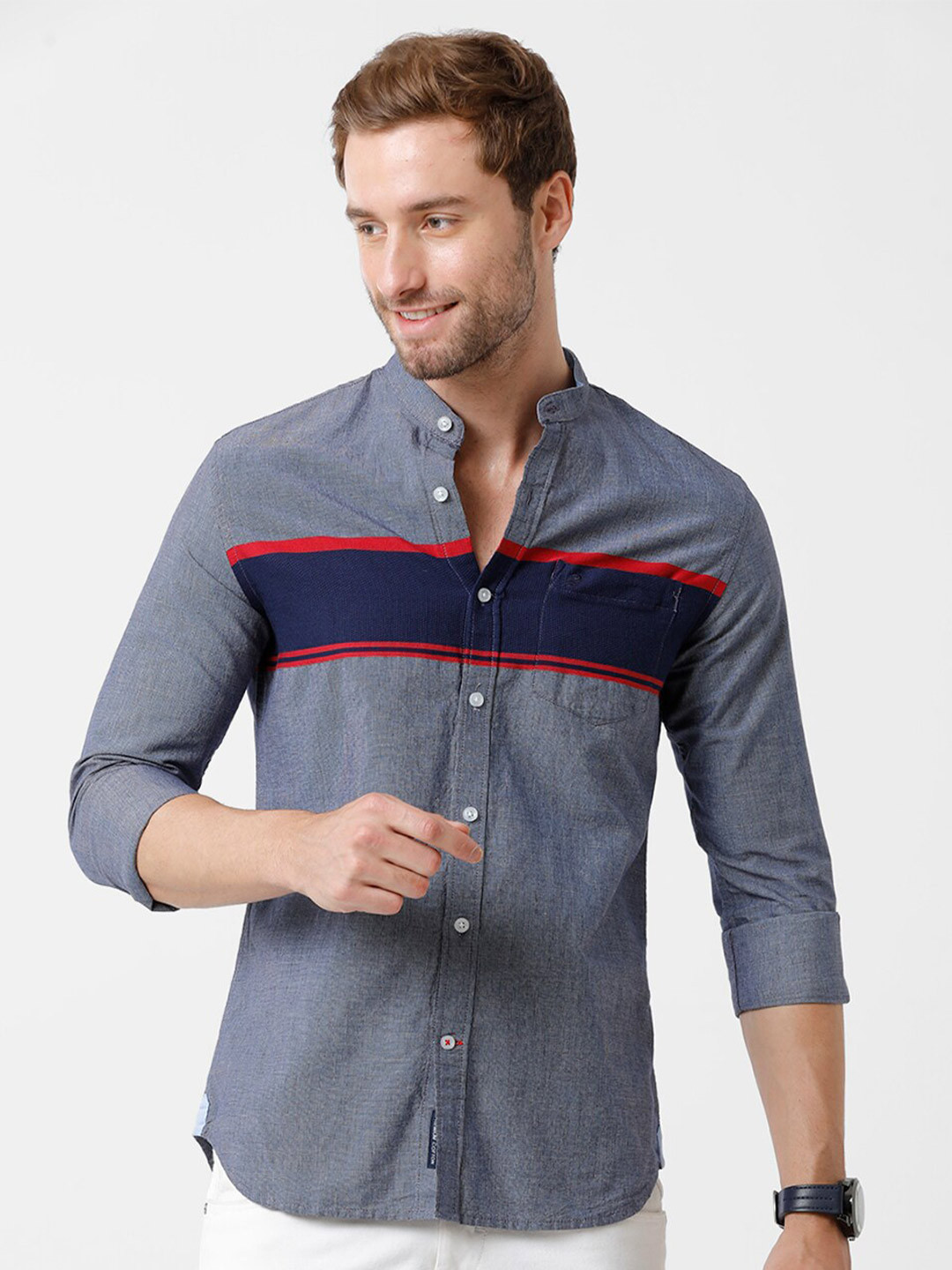 

Double Two Men Blue Slim Fit India Slim Cotton Casual Shirt
