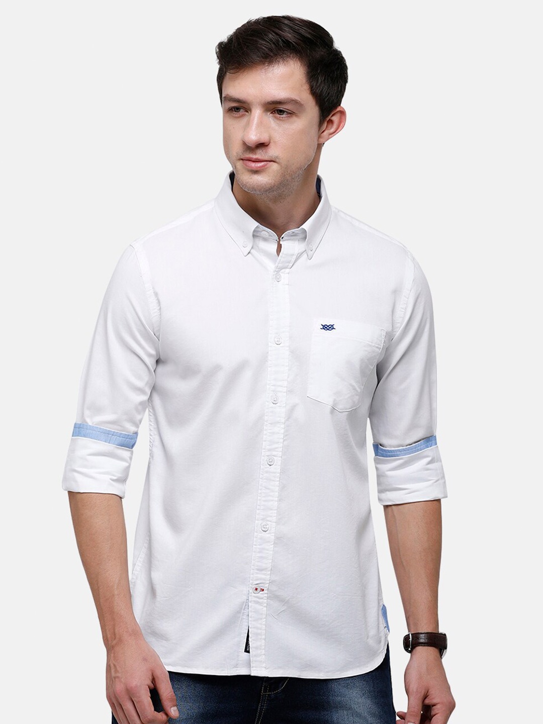 

Double Two Men White Slim Fit Casual Cotton Shirt