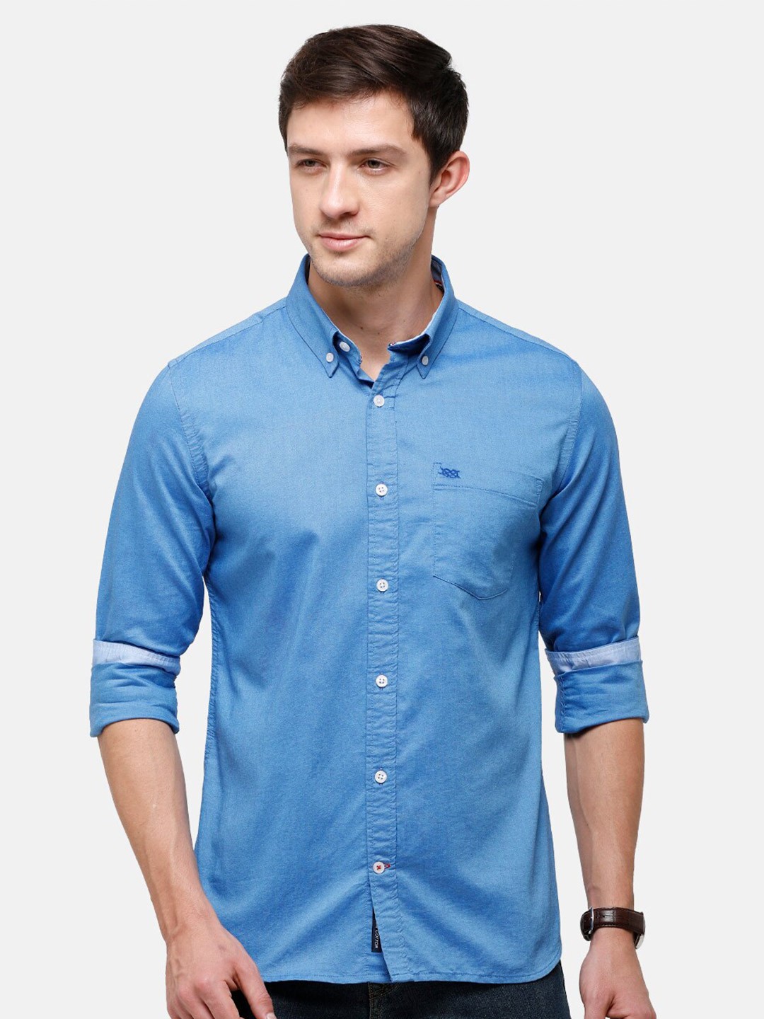 

Double Two Men Blue Slim Fit Cotton Casual Shirt