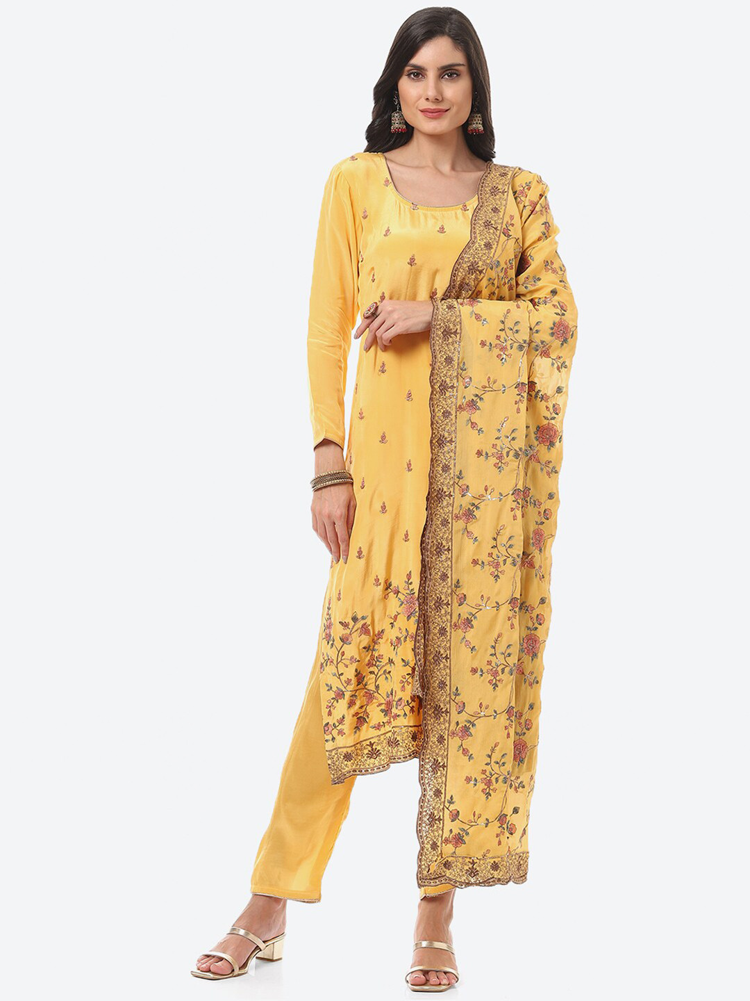 

Biba Women Yellow & Pink Embroidered Unstitched Dress Material