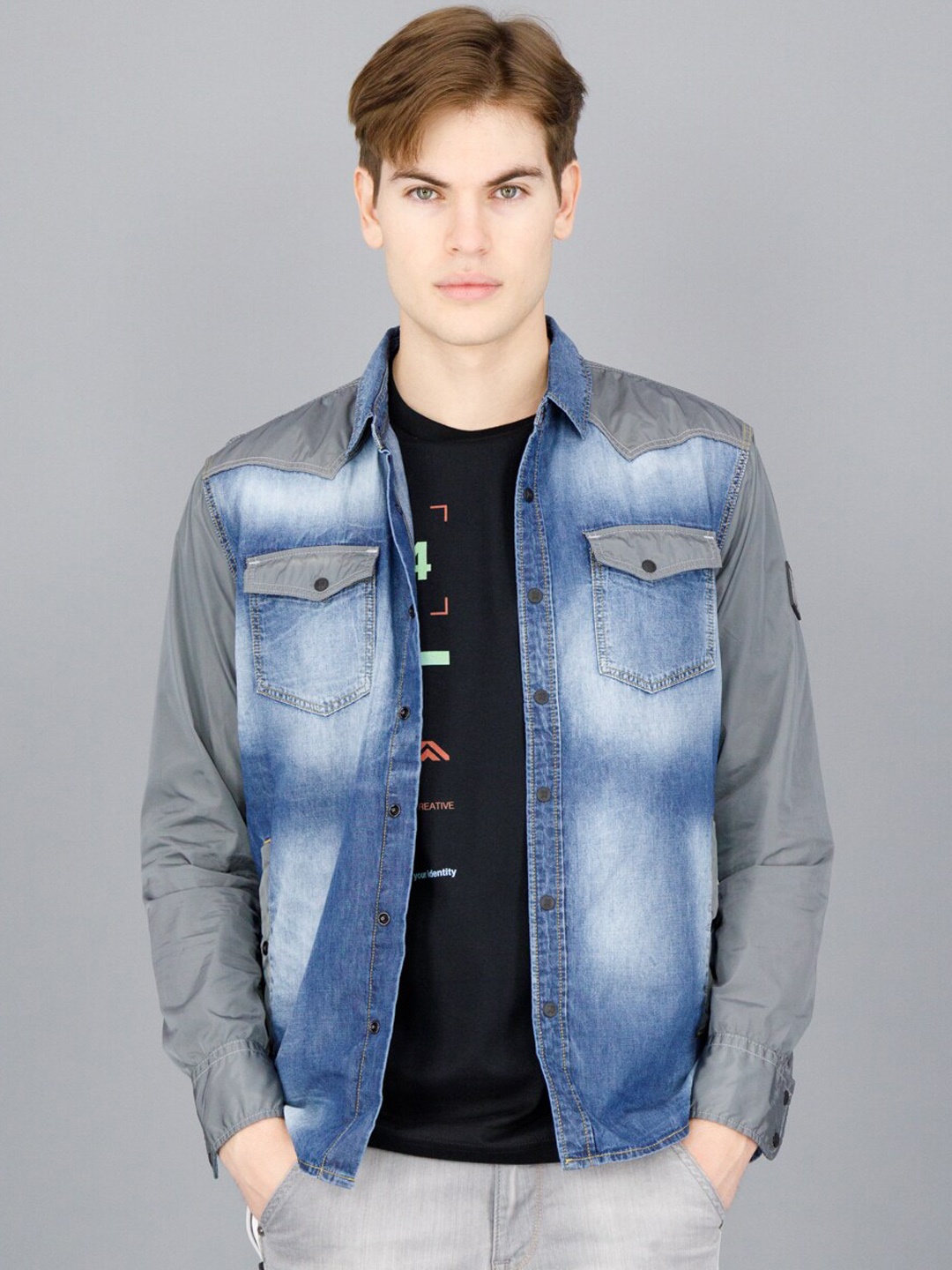 

FREESOUL Men Blue Washed Crop Denim Jacket