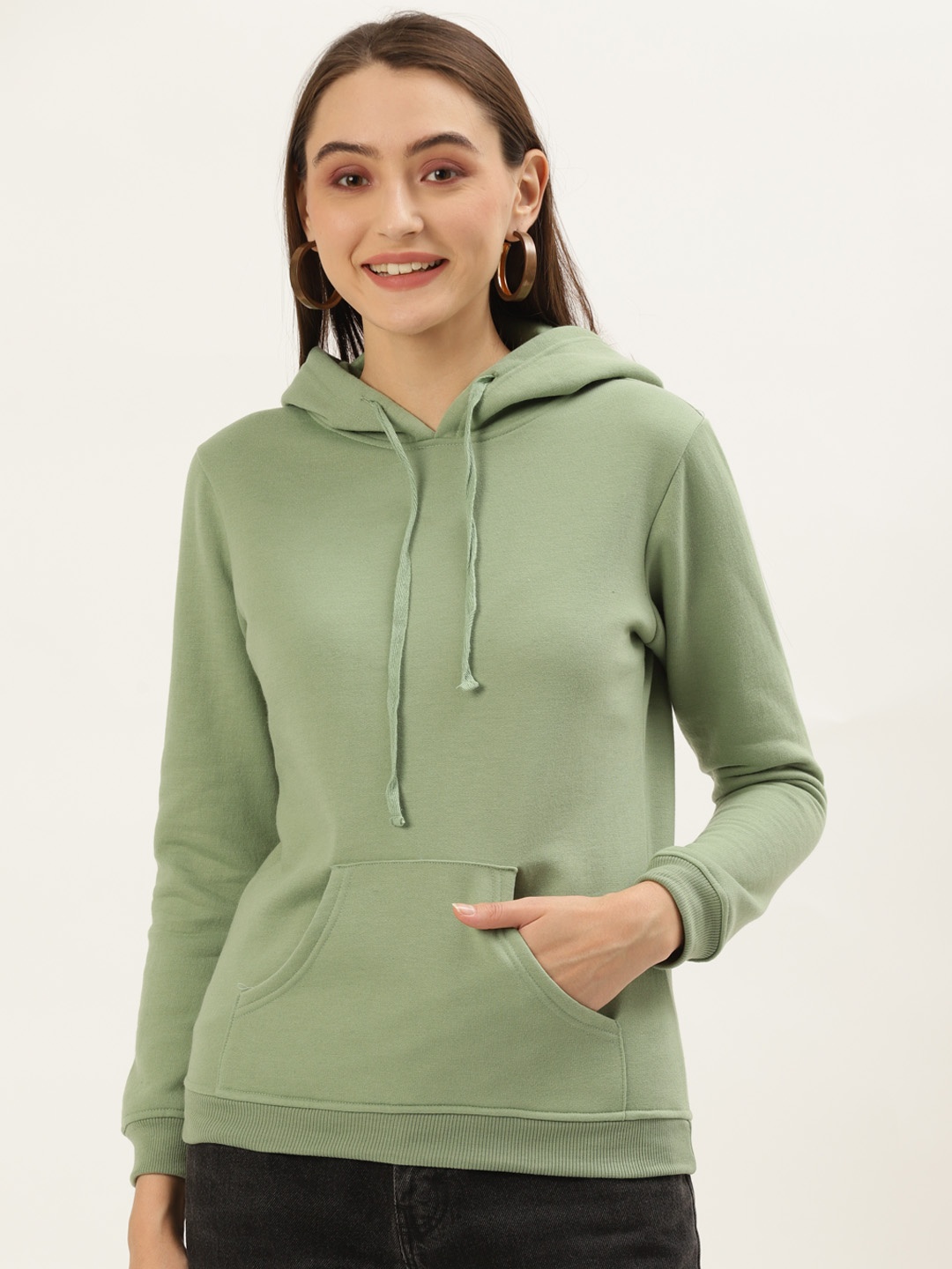 

U&F Women Green Hooded Sweatshirt