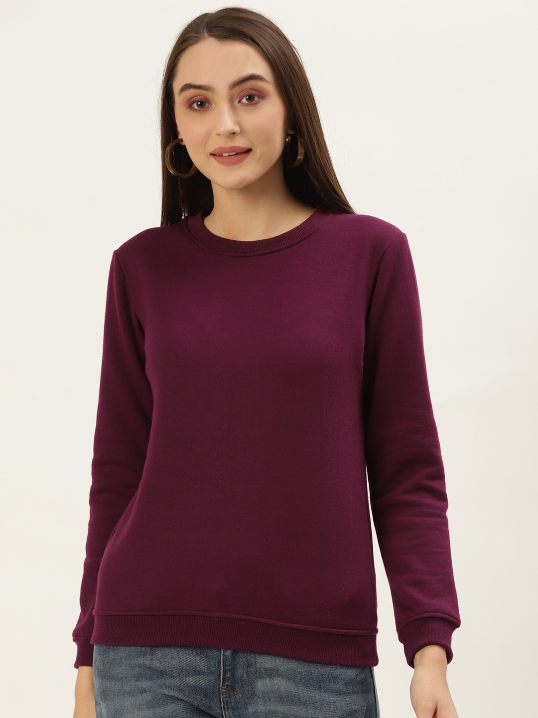 

U&F Women Purple Solid Pullover Sweatshirt