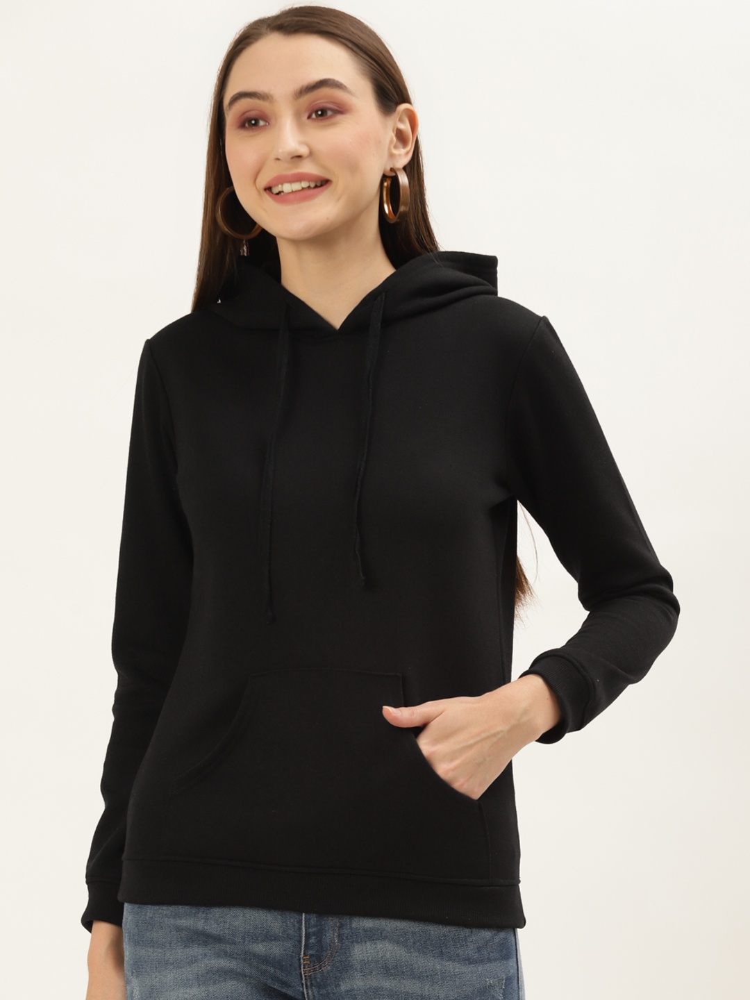 

U&F Women Black Hooded Sweatshirt