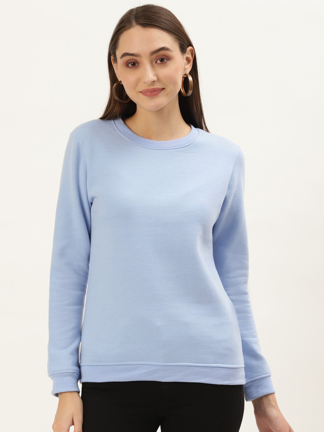 

U&F Women Blue Solid Pullover Sweatshirt