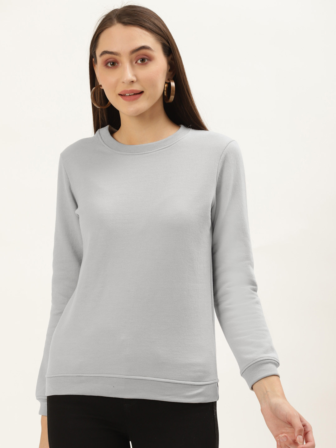

U&F Women Grey Solid Round Neck Sweatshirt