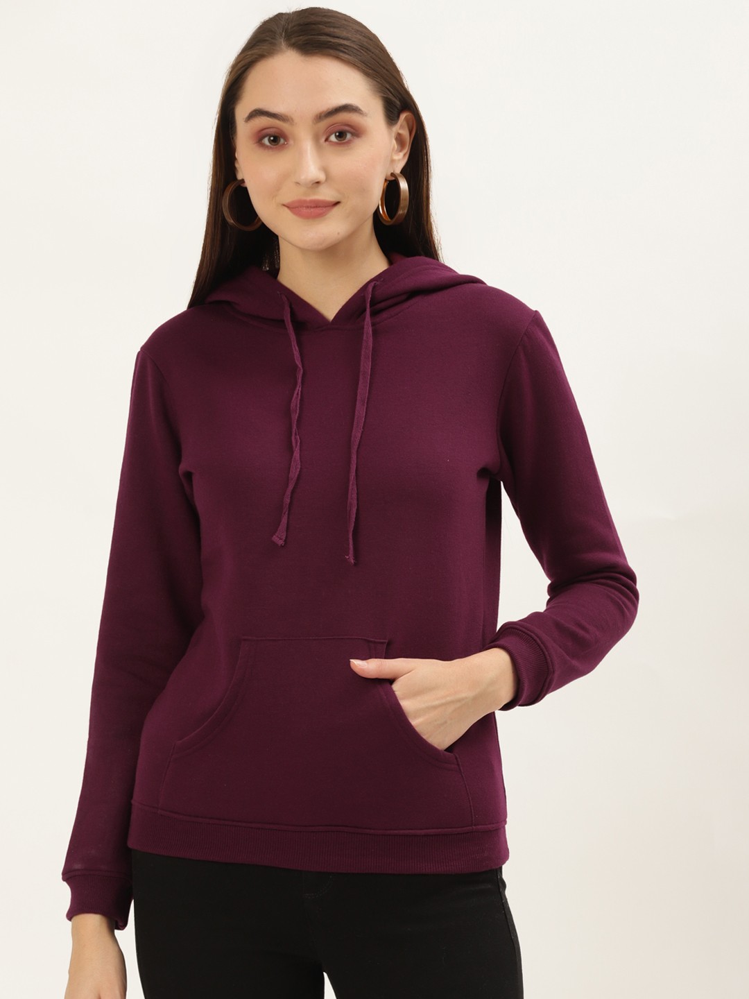 

U&F Women Purple Solid Hooded Sweatshirt