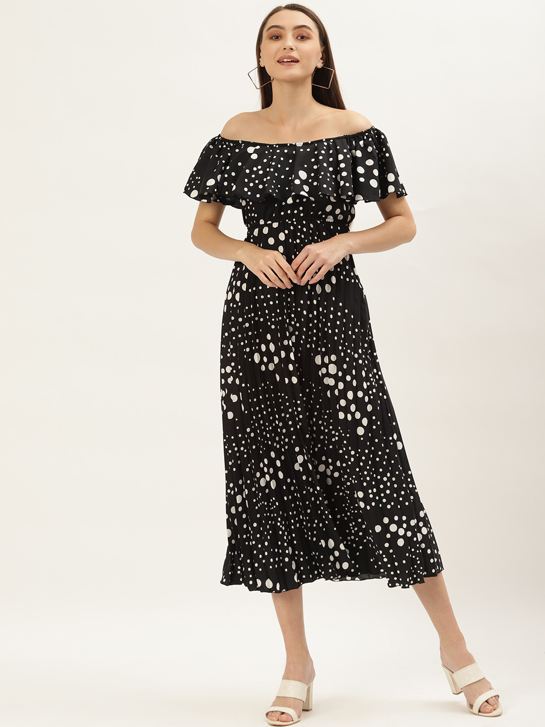 

U&F Black Off-Shoulder Crepe Midi Dress
