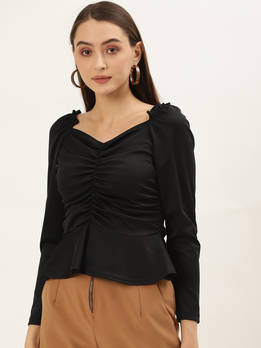 

U&F Women Black Sweetheart Neck Top